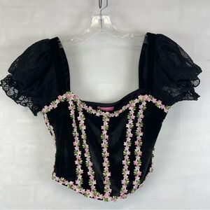 Sugar Thrillz Black Floral Embroidered Corset Top‎ Size Small